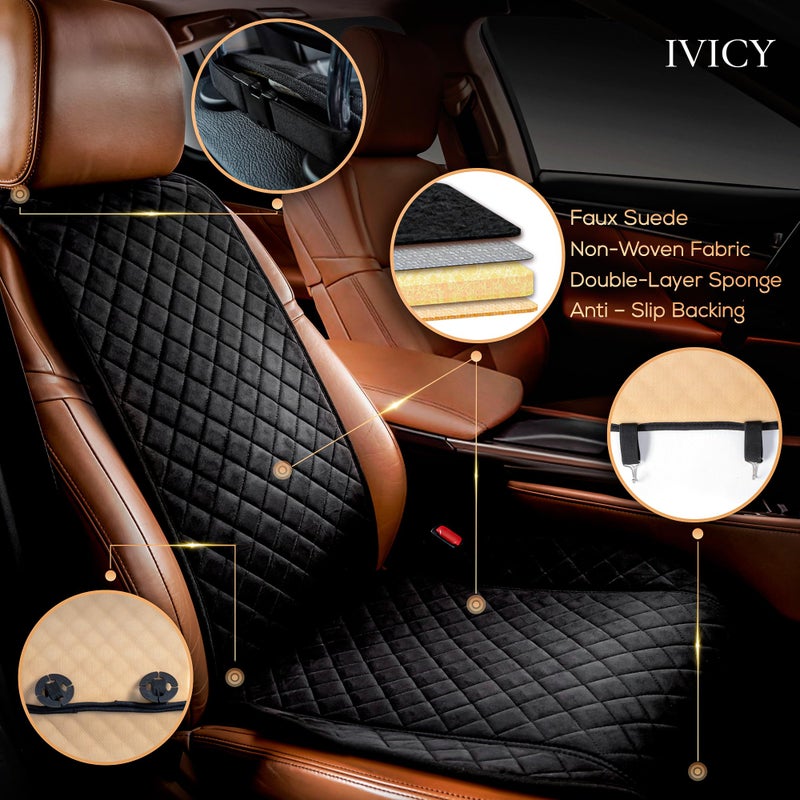 IVICY Faux Suede Front Car Seat Cover â€“ Durable, Non-Slip Seat Protector for Cars â€“ 1 Unit, Black - Image 2